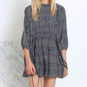 Apiece Apart Silk Navy and White Mini Dress with 3/4 Sleeves, 6